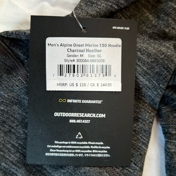 Men’s Alpine Onset Merino 150 Hoodie Charcoal Heather - Picture 4 of 4
